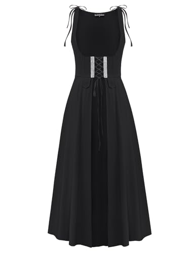 SCARLET DARKNESS Damen Retro Westenkleid Ärmellos U-Ausschnitt Korsett mit Spitzen Casual Unterbrust Punk Kleid Schwarz S von SCARLET DARKNESS