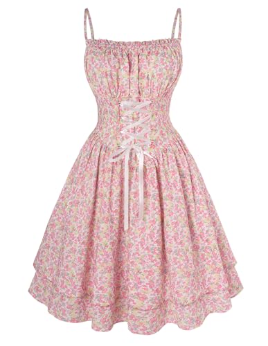 SCARLET DARKNESS Damen Rockabilly Blumenkleid Hohe Taille mit Tasche Milkmaid Kleid Bunte Blumen M von SCARLET DARKNESS