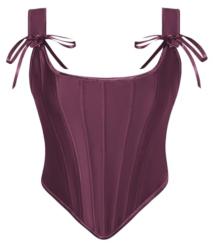 SCARLET DARKNESS Damen Roter Korsett Ärmelloses Schnürkorsett Renaissance Retro Corsagen Bustier Steampunk Cosplay Weste Dunkelrot 48 von SCARLET DARKNESS