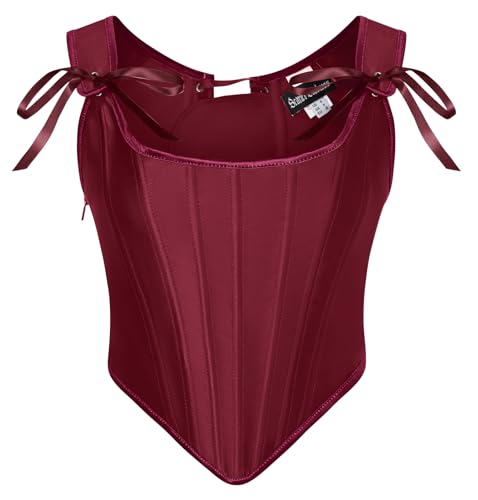 SCARLET DARKNESS Damen Roter Korsett Ärmelloses Schnürkorsett Renaissance Retro Corsagen Bustier für Festlich Karneval Christmas 44 von SCARLET DARKNESS