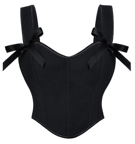 SCARLET DARKNESS Damen Schwarz Korsett Lace-up Square V-Ausschnitt Festlich Corset Top Boho Casual Corsage 46 von SCARLET DARKNESS