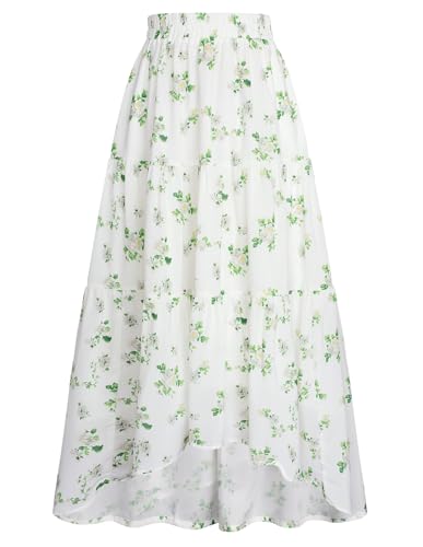 Große Größen Langer Rock Damen A-Linie Renaissance Sommer Party Rock Weiß Grün Blumen XXL von SCARLET DARKNESS