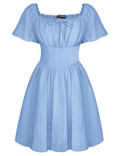 SCARLET DARKNESS Damen Sommer Kleid Square Neck Mini Bubble Kleid Hochzeit Mittelalter Corsagenkleid Hellblau XL von SCARLET DARKNESS