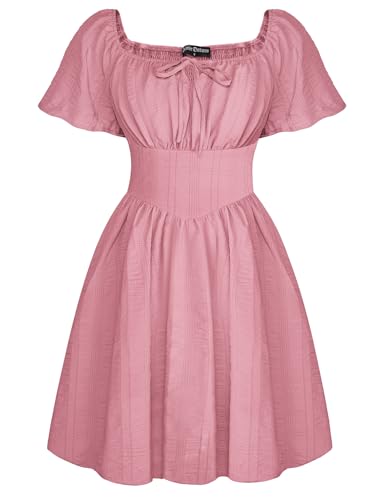 SCARLET DARKNESS Damen Sommer Kleid Square Neck Mini Bubble Kleid Hochzeit Mittelalter Corsagenkleid Hellrosa XL von SCARLET DARKNESS
