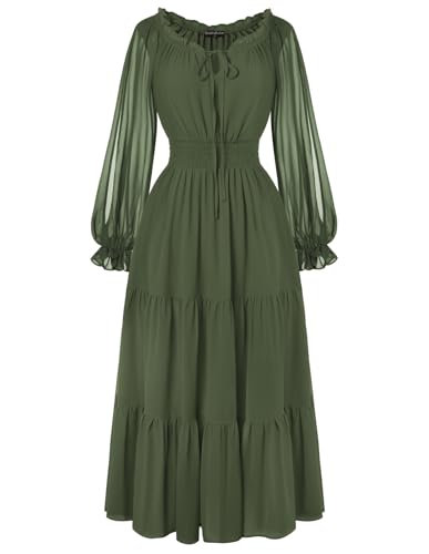 SCARLET DARKNESS Damen Steampunk Kleid Lace-up Off Shoulder Hohe Elastische Taille Wikinger Kleidung Olivgrün XL von SCARLET DARKNESS