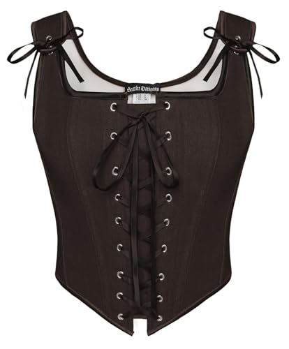 SCARLET DARKNESS Damen Steampunk Piraten Korsett Halloween Karneval Fasching Brust Weste Dunkelbraun 42 von SCARLET DARKNESS