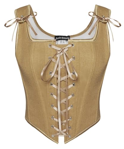 SCARLET DARKNESS Damen Steampunk Piraten Korsett Halloween Karneval Fasching Brust Weste Khaki 42 von SCARLET DARKNESS