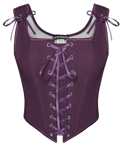 SCARLET DARKNESS Damen Steampunk Piraten Korsett Halloween Karneval Fasching Brust Weste Lila 42 von SCARLET DARKNESS