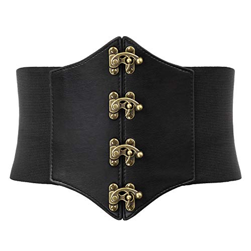 SCARLET DARKNESS Damen Steampunk Piraten Kostüm Korsett Gürtel Retro Schnalle Breite Taille Cincher, schwarz, XL von SCARLET DARKNESS