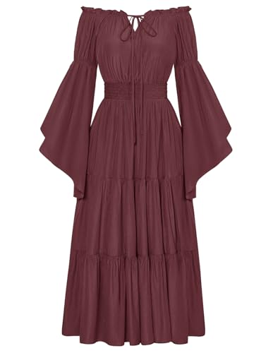 SCARLET DARKNESS Damen Steampunk Rockabilly Kleid Halloween Karneval Lace-Up Wikinger Hexenkostüm Grau Rosa XL von SCARLET DARKNESS