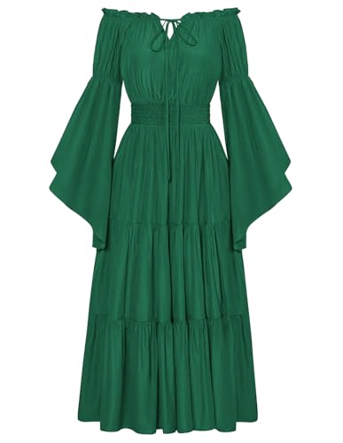 SCARLET DARKNESS Damen Steampunk Rockabilly Maxikleid Halloween Karneval Wikinger Hexenkostüm Dunkelgrün XL von SCARLET DARKNESS