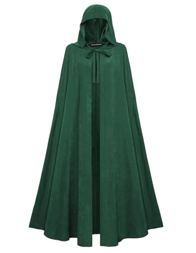 SCARLET DARKNESS Damen Steampunk Umhang mit Kapuze Unisex Maxi Umhang Mittelalter Kleidung Cape Dunkelgrün von SCARLET DARKNESS