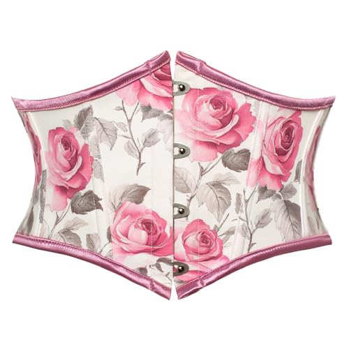 SCARLET DARKNESS Damen Taillengürtel Viktorianisch Unterbust Korsett Gürtel Lace-up Breiter Elegant Gürtel Blumendruck Rosa 42 von SCARLET DARKNESS