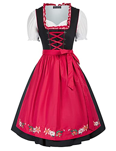 SCARLET DARKNESS Damen Trachtenkleid 3tlg Knielang Dirndl Kleid für Oktoberfest Landhauskleid XL Schwarz und Rot#1 von SCARLET DARKNESS