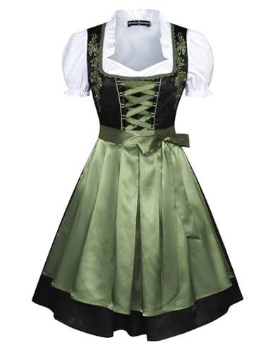 SCARLET DARKNESS Damen Trachtenkleid Oktoberfest Dirndl 3tlg Dirndl Kleid, Dirndlschürze und Bluse Schwarz und Grün XXXL von SCARLET DARKNESS