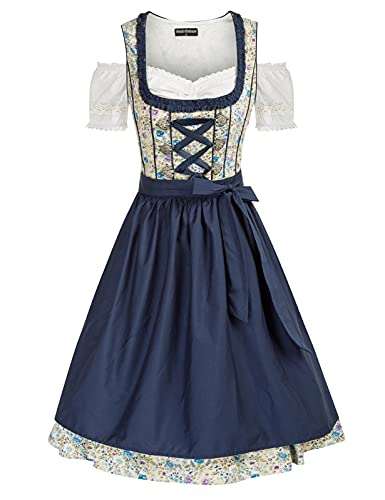 SCARLET DARKNESS Damen Trachtenmode Trachtenbluse Trachtenkleid DREI Teilig Dunkelblau und Blumendruck L von SCARLET DARKNESS