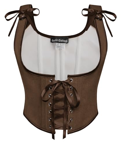 SCARLET DARKNESS Damen Unterbrust Corset Top Lace-up Cosplay Bustier U-Ausschnitt Renaissance Corsage Braun 44 von SCARLET DARKNESS