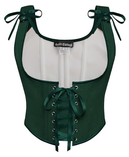 SCARLET DARKNESS Damen Unterbrust Corset Top Lace-up Cosplay Bustier U-Ausschnitt Renaissance Corsage Grün 44 von SCARLET DARKNESS