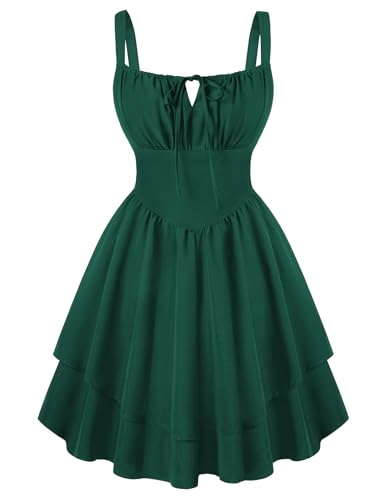 SCARLET DARKNESS Damen Viktorianische Blumenkleid Elegant Ärmellos Mini Elfenkleid Dunkelgrün L von SCARLET DARKNESS