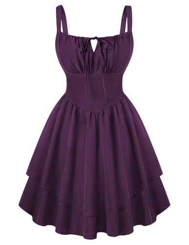 SCARLET DARKNESS Damen Viktorianische Blumenkleid Elegant Ärmellos Mini Elfenkleid Lila L von SCARLET DARKNESS