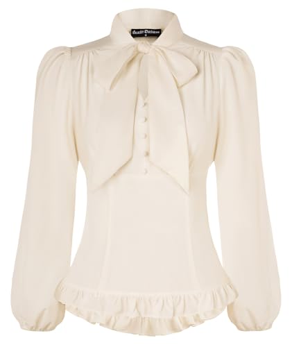Damen Viktorianische Edwardianisches Hemd Elegant mit Schleife Langarmshirt Aprikose L von SCARLET DARKNESS