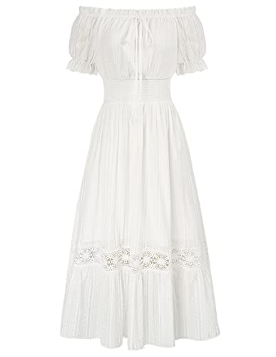 SCARLET DARKNESS Damen Viktorianische Kleider Puffärmel Gesmokte Taille Sommer Lässiges Maxi Rüschenkleid Beige M von SCARLET DARKNESS