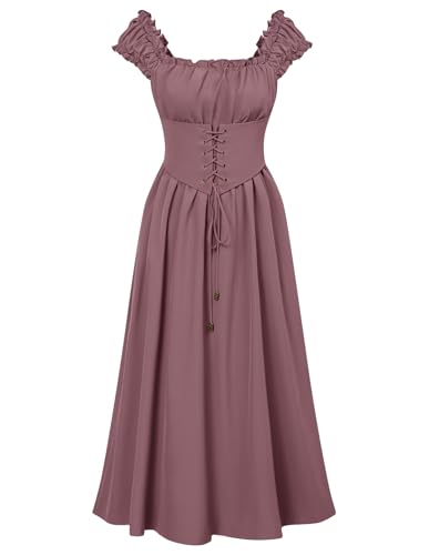 SCARLET DARKNESS Damen Viktorianische Kleider Square Neck mit Gürtel Ärmellos Festliche Kleid Graurosa M von SCARLET DARKNESS