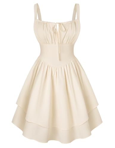 SCARLET DARKNESS Damen Viktorianische Blumenkleid Elegant Ärmellos Mini Elfenkleid Aprikose L von SCARLET DARKNESS