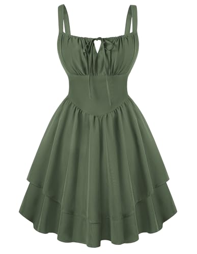 SCARLET DARKNESS Damen Viktorianische Blumenkleid Elegant Ärmellos Mini Elfenkleid Hell Graugrün L von SCARLET DARKNESS