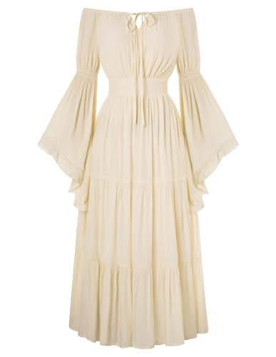 SCARLET DARKNESS Damen Viktorianische Trachtenkleid Laternenärmel mit Tasche Milkmaid Kleid Aprikose S von SCARLET DARKNESS