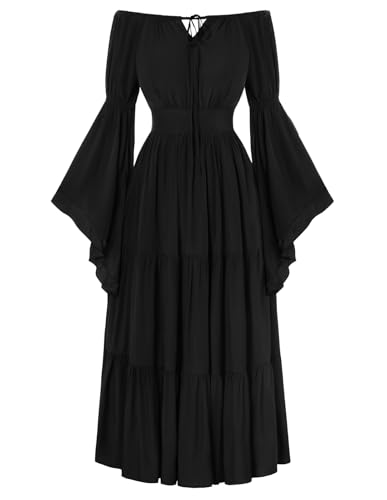 Damen Viktorianische Trachtenkleid Laternenärmel mit Tasche Milkmaid Kleid Schwarz S von SCARLET DARKNESS