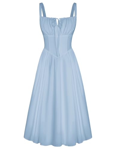 SCARLET DARKNESS Damen Viktorianische Trägerkleid Elegant Hohe Taille Einfarbig Ballkleid Hellblau L von SCARLET DARKNESS