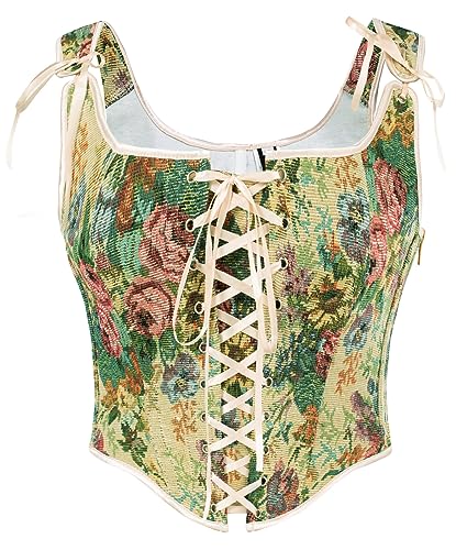 SCARLET DARKNESS Damen Viktorianische Corset Top Bauchweg mit Blumendruck Fairycore Vollbrust Aprikose Blumen 40 von SCARLET DARKNESS