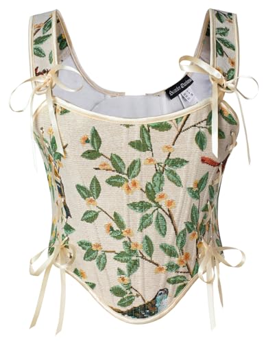 SCARLET DARKNESS Damen Vintage Corset Top für Kleid Boho Blumendruck Country Korsage Bustier Grün Blumen 42 SCARLET DARKNESS Damen Vintage Corset Top für Kleid Boho Blumendruck Country Korsage Bustier Grün Blumen 42 von SCARLET DARKNESS