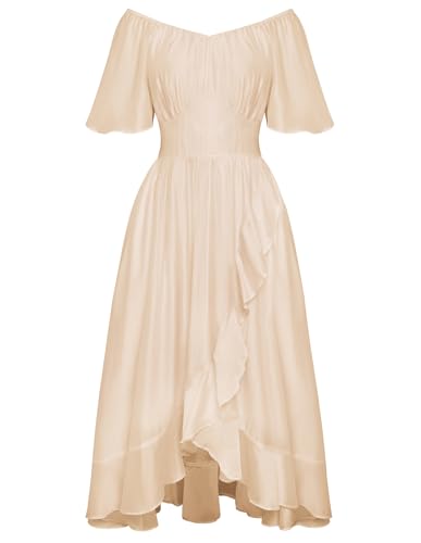 SCARLET DARKNESS Damen Vintage Rokoko Kleid Cosplay Korsett Einfarbig Rockabilly Abendkleid Aprikose XL von SCARLET DARKNESS