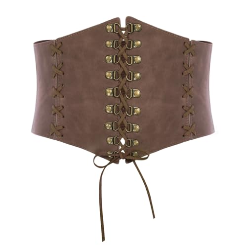 SCARLET DARKNESS Damen Wikinger Kostüm Renaissance mit Kippschalter Korsettgürtel Wide Leder Bindegürtel Dunkelbraun Breiter S von SCARLET DARKNESS