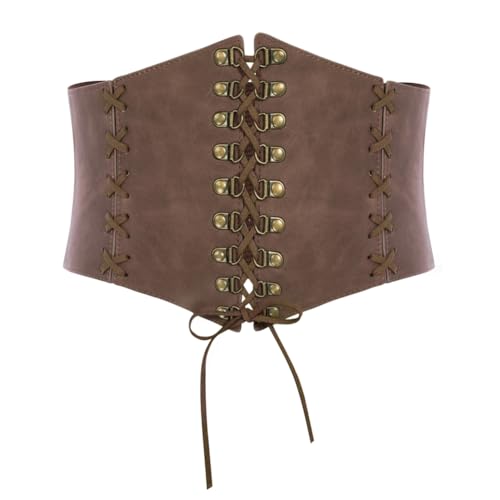 Damen Wikinger Kostüm Renaissance mit Kippschalter Korsettgürtel Wide Leder Bindegürtel Dunkelbraun Breiter S von SCARLET DARKNESS
