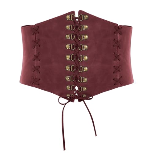 SCARLET DARKNESS Damen Wikinger Kostüm Renaissance mit Kippschalter Korsettgürtel Wide Leder Bindegürtel Rot Breiter S von SCARLET DARKNESS