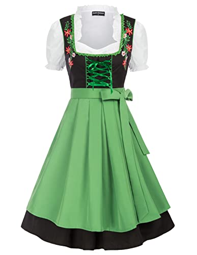 SCARLET DARKNESS Dirndl Damen 3-Teiliges Oktoberfest Trachtenkleid Grün Dirndl-Komplettsetsmit Dirndlbluse Trachtenmode Trachtenrock L von SCARLET DARKNESS