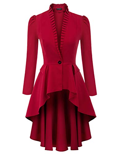 SCARLET DARKNESS Frauen Elegant Stehkragen High-Low Party Mäntel Steampunk Puff Langarm Cosplay Party Jacke Coat Rot M von SCARLET DARKNESS