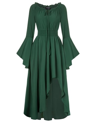 SCARLET DARKNESS Gothic Kleidung Damen Kleider Lace up Mittelalter Kleid Halloween Party Cosplay Trachtenkleid Olivgrün S von SCARLET DARKNESS