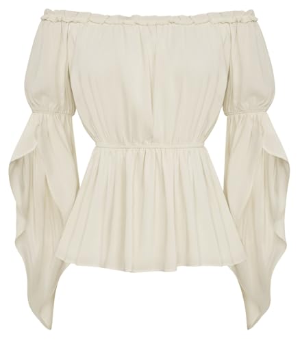 SCARLET DARKNESS Gothic Steampunk Damen Piratenkostüm Halloween Karneval Festlich Wikinger Bluse Hellaprikose XXL von SCARLET DARKNESS