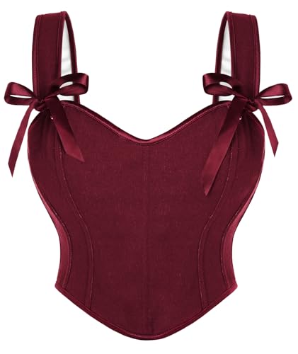 SCARLET DARKNESS Korsett Damen Elegant Lace-up Retro Corset Top Geschwungener Saum Corsage Weinrot 38 von SCARLET DARKNESS