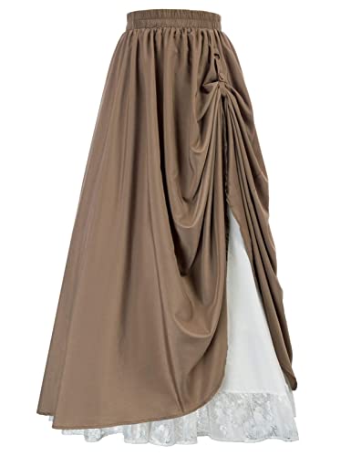 SCARLET DARKNESS Langer Maxi-Rock für Damen, doppellagige viktorianische Renaissance-Röcke, Braun, S SCARLET DARKNESS Langer Maxi-Rock für Damen, doppellagige viktorianische Renaissance-Röcke, Braun, S von SCARLET DARKNESS