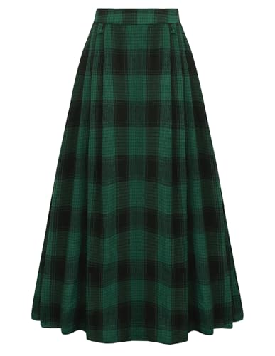 Maxirock Damen Kariert Hohe Taille mit Tasche Steampunk Trachtenrock Schwarz Grün M von SCARLET DARKNESS