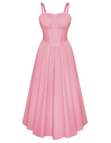 SCARLET DARKNESS Midi Strandkleid Langes Sommerkleid Damen Leicht Spaghettiträger Rosa Kleid Große Größen XXL von SCARLET DARKNESS