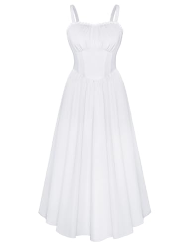 SCARLET DARKNESS Midi Strandkleid Langes Sommerkleid Damen Leicht Spaghettiträger Weißes Kleid Große Größen XXL von SCARLET DARKNESS