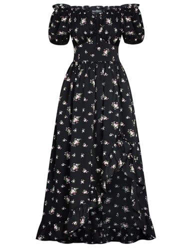 SCARLET DARKNESS Mittelalter Blumenkleid Damen mit Kordelzug Sommer Cottagecore Corsagenkleid Rosa Druck auf Schwarz XXL SCARLET DARKNESS Mittelalter Blumenkleid Damen mit Kordelzug Sommer Cottagecore Corsagenkleid Rosa Druck auf Schwarz XXL von SCARLET DARKNESS