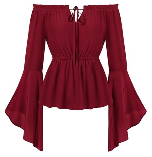 SCARLET DARKNESS Mittelalter Bluse Damen Langarm Schulterfrei Trachtenbluse Weihnachten Halloween Karneval Festliche Oberteile Rot L SCARLET DARKNESS Mittelalter Bluse Damen Langarm Schulterfrei Trachtenbluse Weihnachten Halloween Karneval Festliche Oberteile Rot L von SCARLET DARKNESS