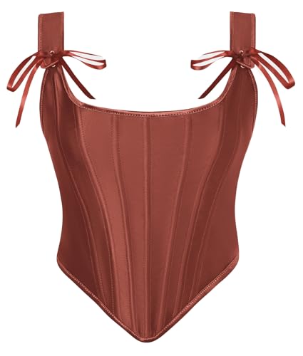 Mittelalter Crop Top Orangebraun Vollbrust Korsett Top Damen Gothic Steampunk Cosplay Kostüme Satin Shapewear 42 von SCARLET DARKNESS